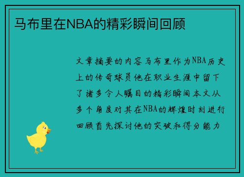马布里在NBA的精彩瞬间回顾